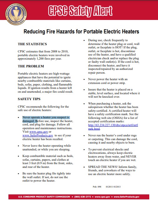Dangers of using electric heaters this winter